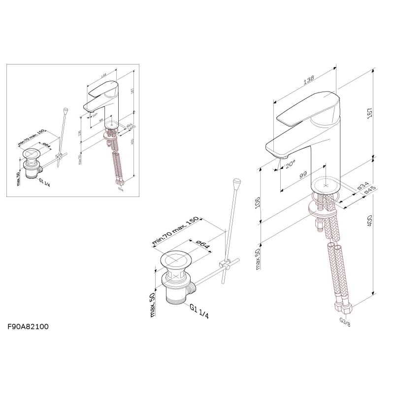 Смеситель для раковины AM.PM Gem F90A82100 с донным клапаном  Хром