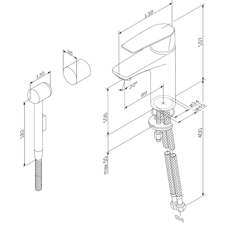 Смеситель для раковины AM.PM Gem F90A03000 с гигиеническим душем Хром