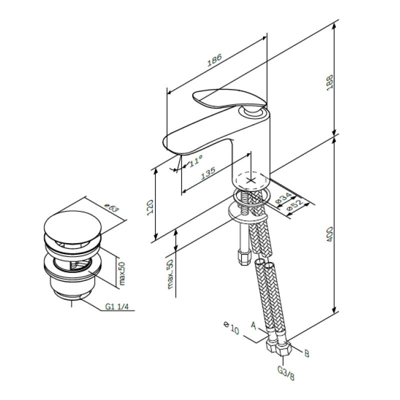 Смеситель для раковины AM.PM Sensation F3082164 с донным клапаном Хром
