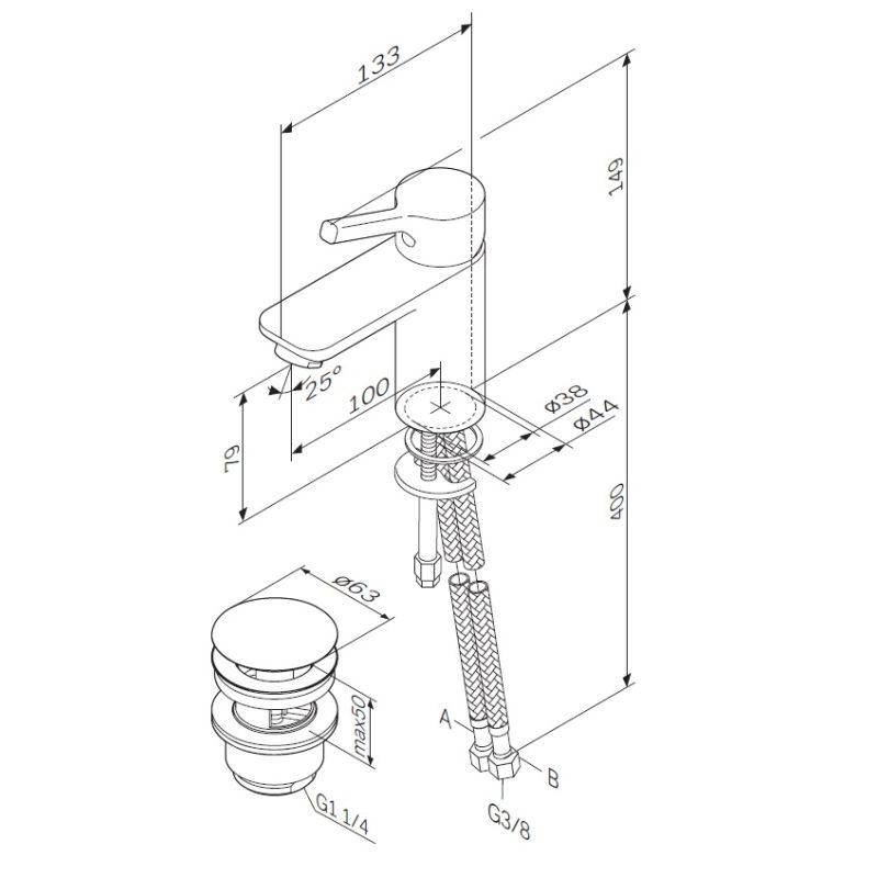 Смеситель для раковины AM.PM X-Joy S F85B82100 с донным клапаном Хром