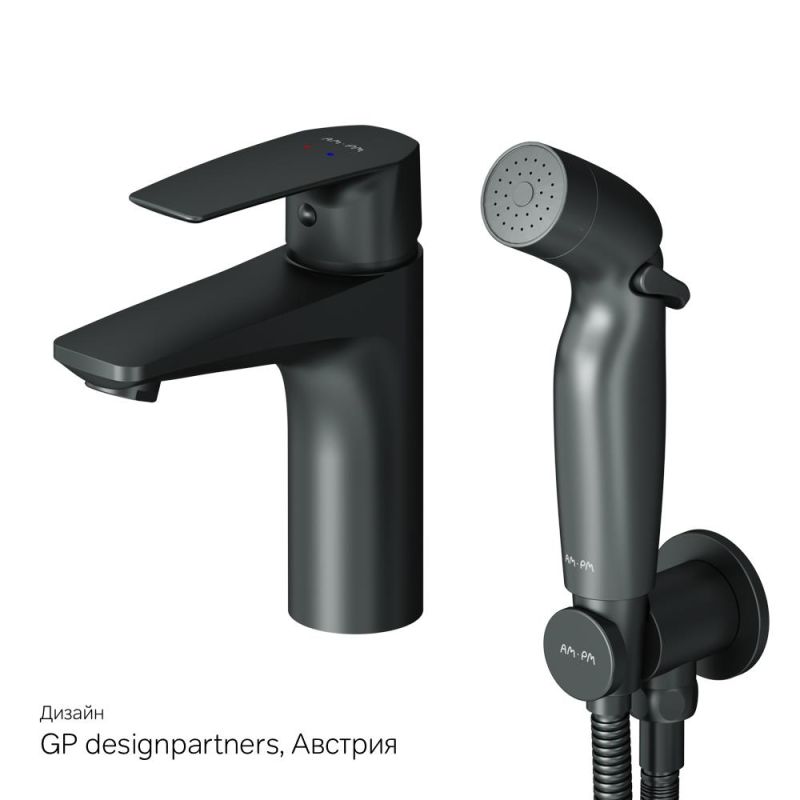 Смеситель для раковины AM.PM Gem F90A03022 с гигиеническим душем Черный матовый