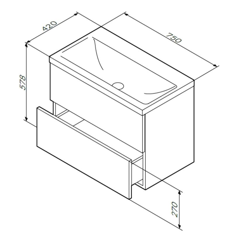 Тумба под раковину AM.PM Gem 75 2 M90FHX07522WG подвесная Белая