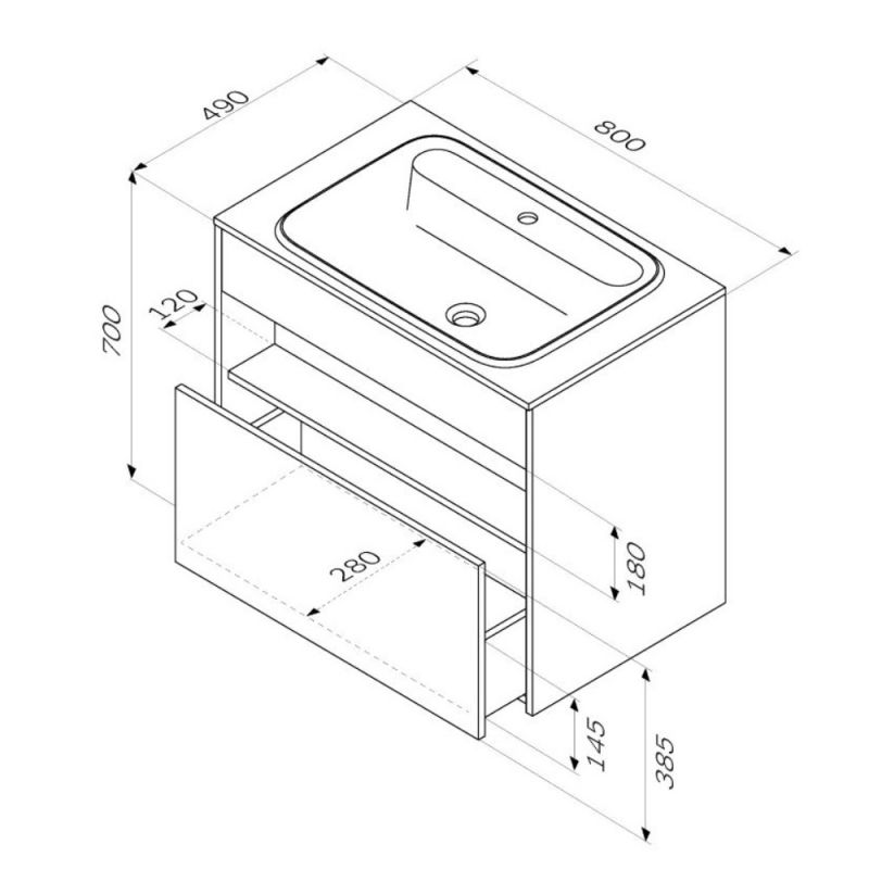 Тумба под раковину AM.PM Func 80 M8FFUX0801WG подвесная Белая глянцевая