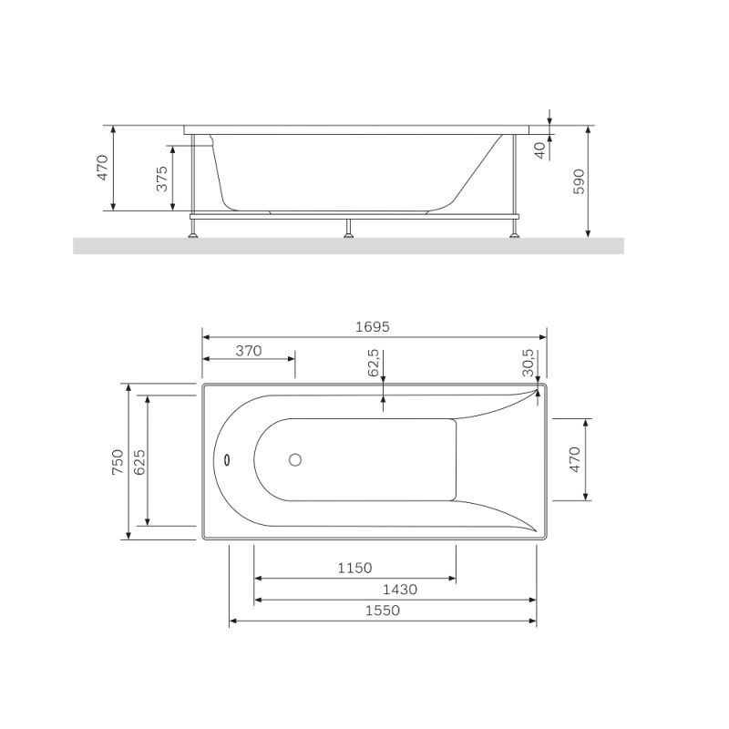 Акриловая ванна AM.PM Spirit 170х75 W72A-170-075W-A2 без гидромассажа