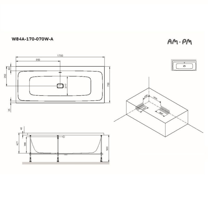 Акриловая ванна AM.PM Func 170х70 W84A-170-070W-A без гидромассажа