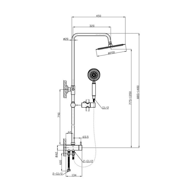 Душевой гарнитур BelBagno Ancona ANCONA-DOC2FD-CRM, хром, 3 режима струи