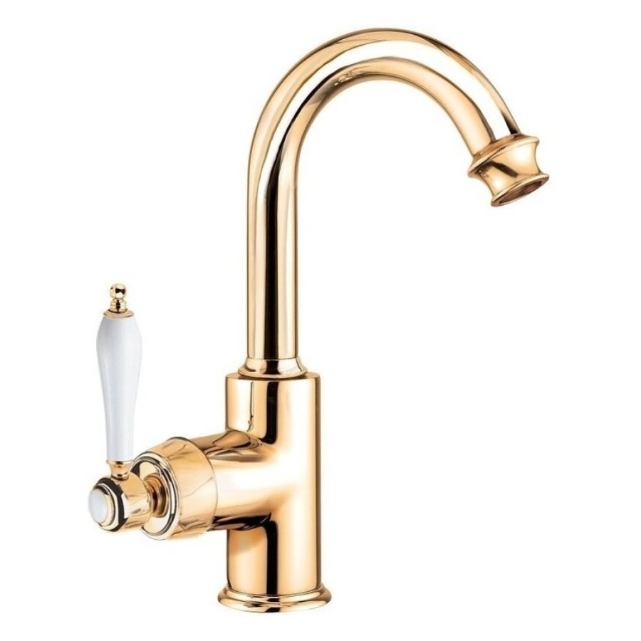 Смеситель для раковины Cezares Aphrodite-LS2-02-Bi, золото, ручка белая