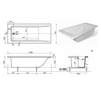Ванна из искусственного мрамора Aquanet Bright Stone Slim AQ-00332876, 160 x 70 см, цвет белый
