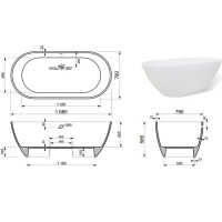 Ванна из искусственного мрамора Aquanet Family Stone AQ-00332887, 170 x 80 см, цвет белый
