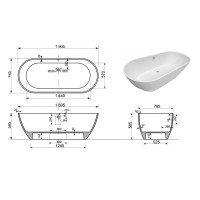 Ванна из искусственного мрамора Aquanet Family Stone AQ-00332888, 180 x 80 см, цвет белый