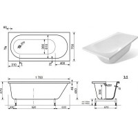 Ванна из искусственного камня Aquanet Lotos AQ-00332891, 170 x 75 см, цвет белый