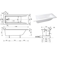 Ванна из искусственного мрамора Aquanet Bright Stone AQ-00338574, 180 x 70 см, цвет белый