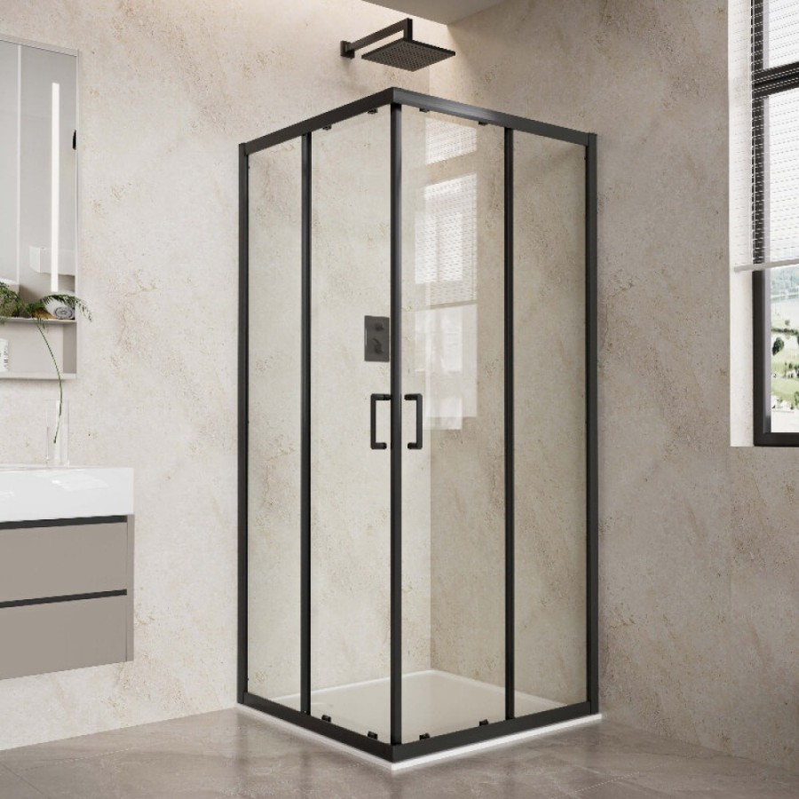 Душевой уголок Aquatek AQ.KV.100.1BL, 100 x 100 см, стекло прозрачное, профиль черный матовый