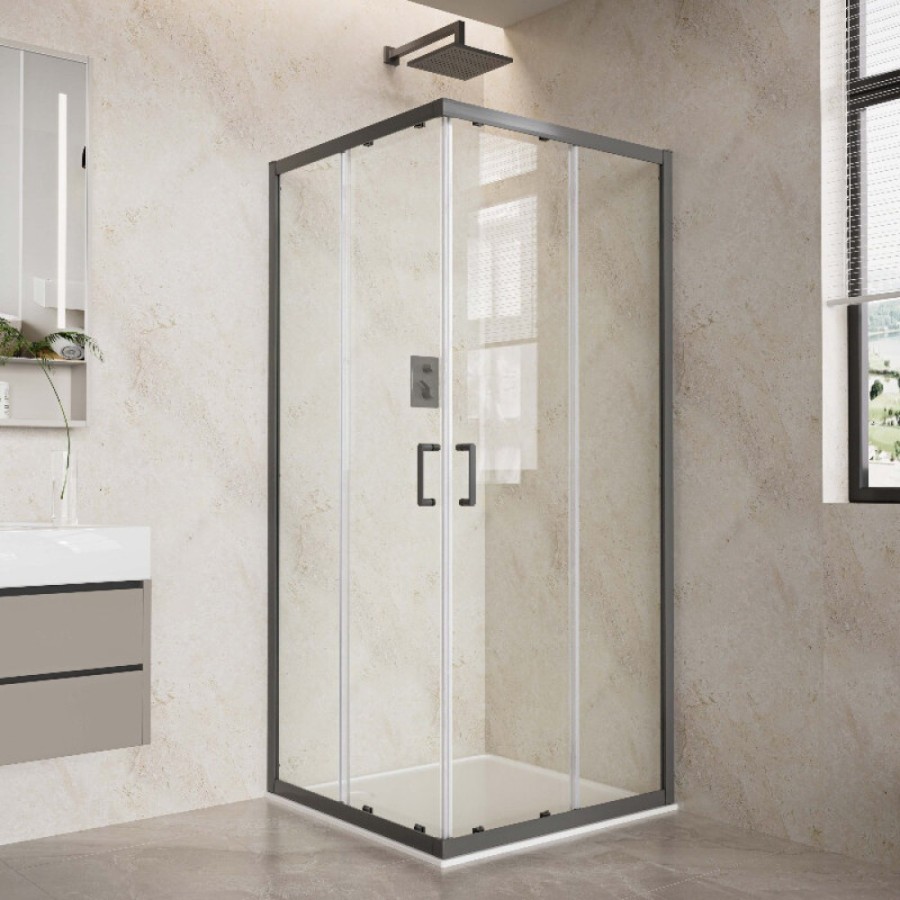 Душевой уголок Aquatek AQ.KV.100.1GM, 100 x 100 см, стекло прозрачное, профиль вороненая сталь, gunmetal