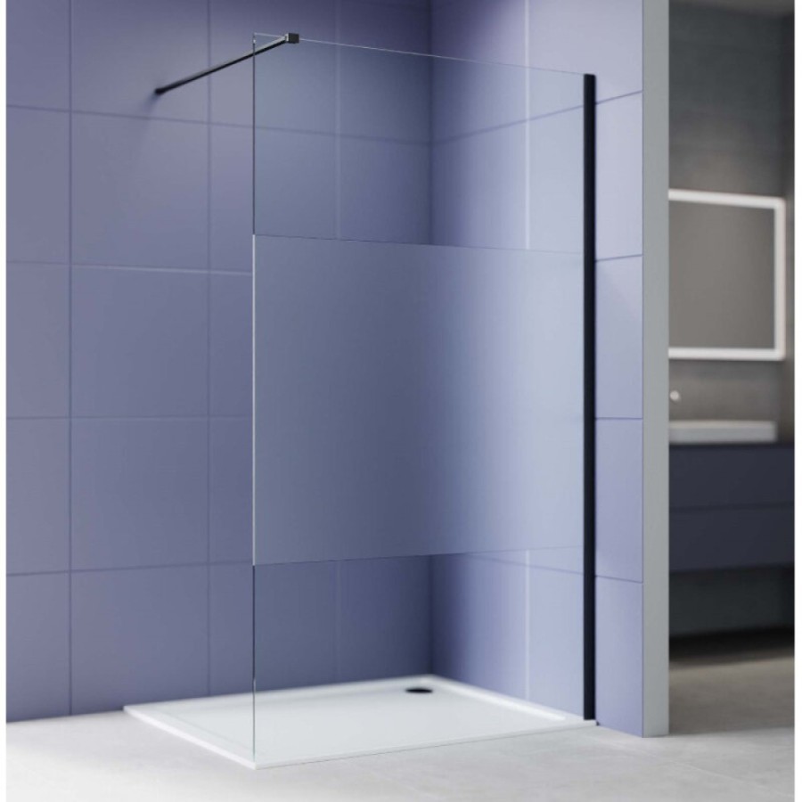 Душевая стенка Aquatek Walk in AQ.WI.120.3BL, 120 см, стекло матовая полоса, профиль черный матовый
