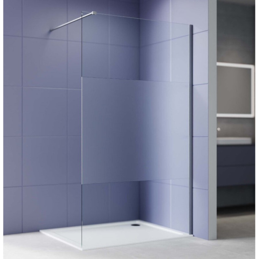 Душевая стенка Aquatek Walk in AQ.WI.120.3GM, 120 см, стекло матовая полоса, профиль вороненая сталь, gunmetal