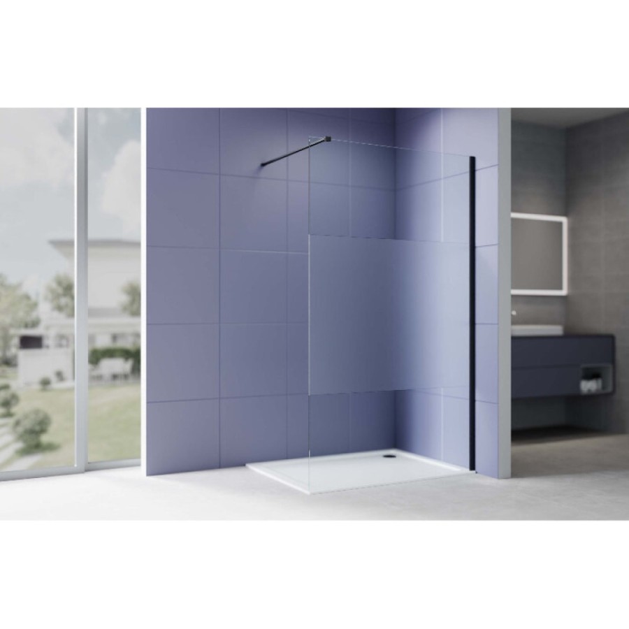 Душевая стенка Aquatek Walk in AQ.WI.140.3BL, 140 см, стекло матовая полоса, профиль черный матовый