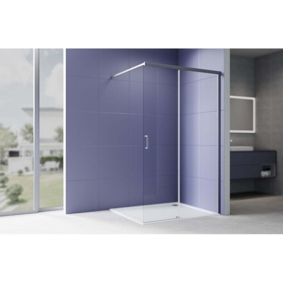 Душевая стенка Aquatek Walk in AQ.WISL.120.1GM, 120 см, стекло прозрачное, профиль вороненая сталь, gunmetal