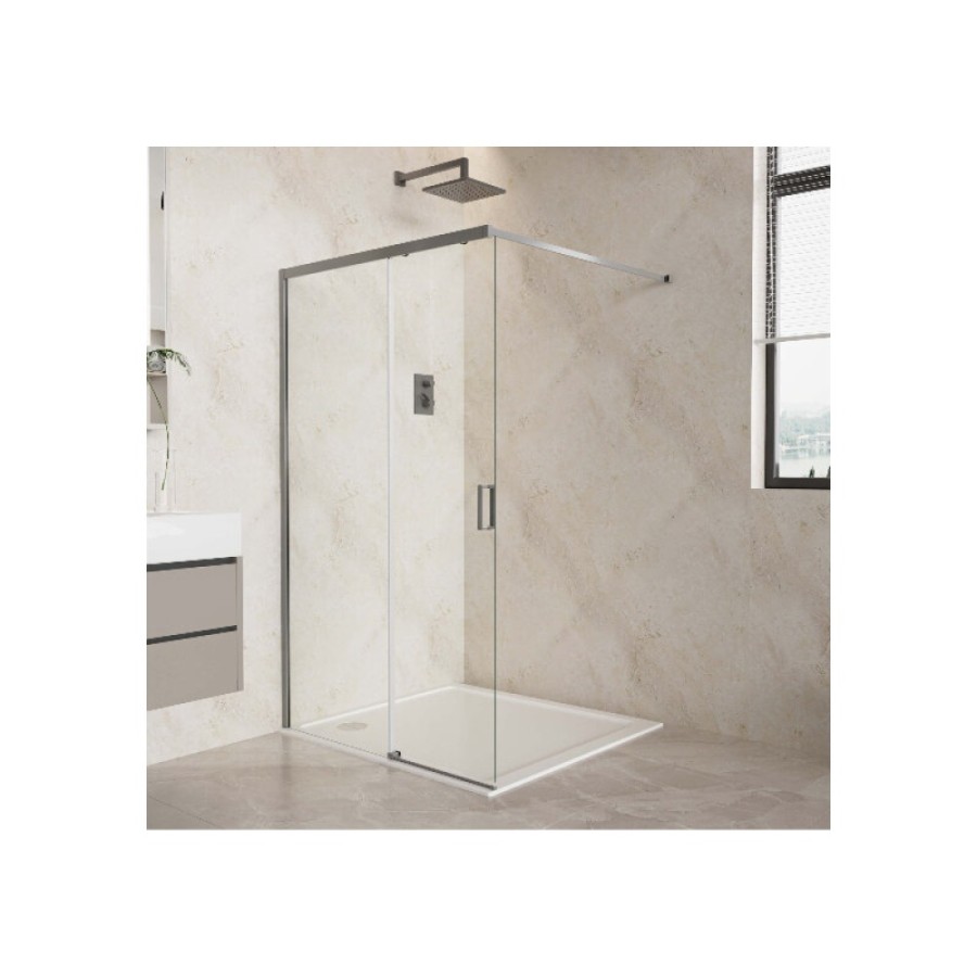 Душевая стенка Aquatek Walk in AQ.WISL.120.1GM, 120 см, стекло прозрачное, профиль вороненая сталь, gunmetal
