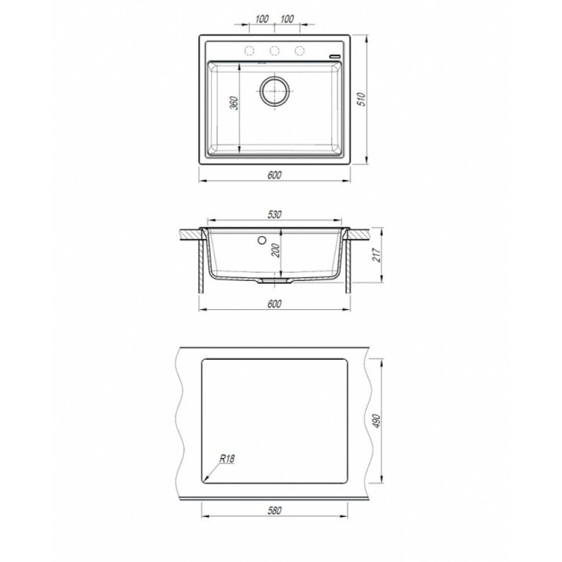 Кухонная мойка Abber Quarz AQ2902G, 60 см, кварцевый композит, серый