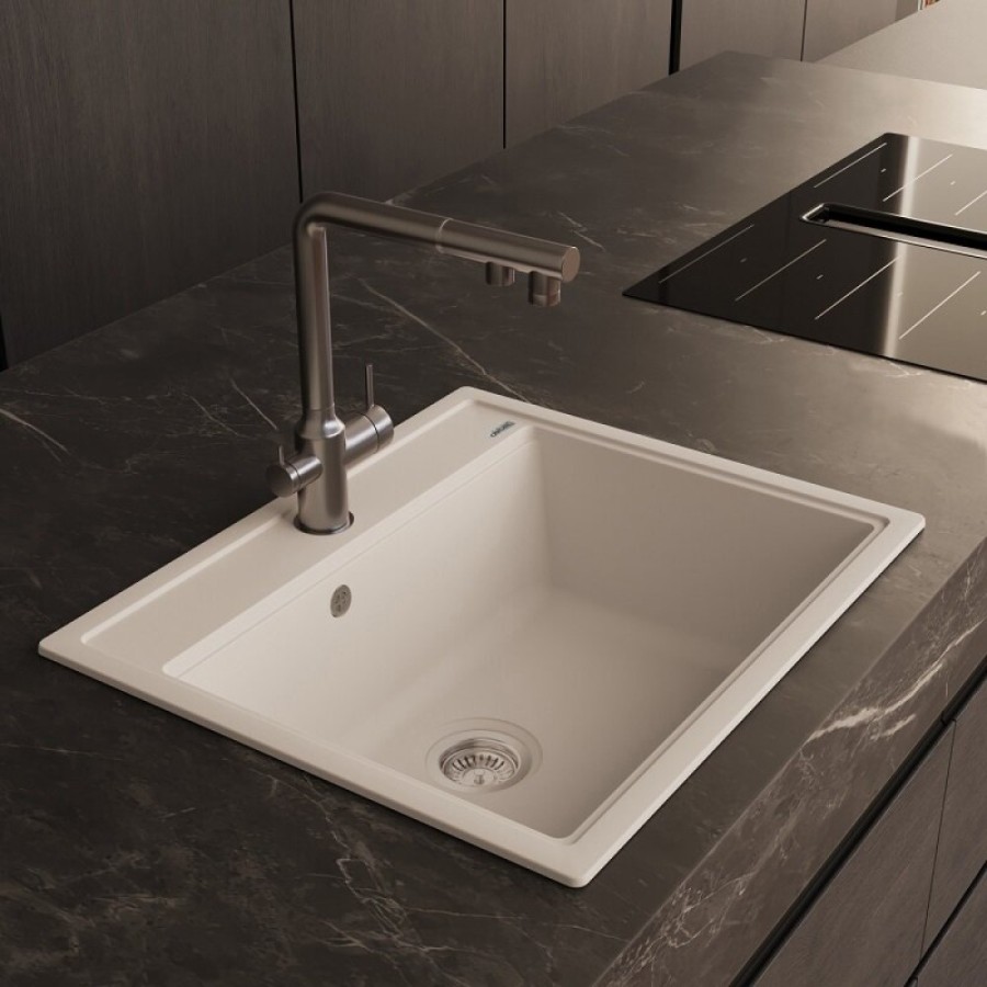 Кухонная мойка Abber Quarz AQ2902W, 60 см, кварцевый композит, белый матовый