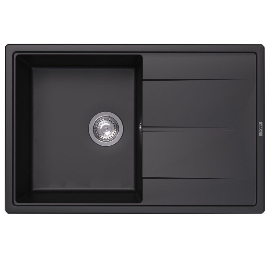 Кухонная мойка Abber Quarz AQ2904B, 78 см, кварцевый композит, крыло справа, черный матовый