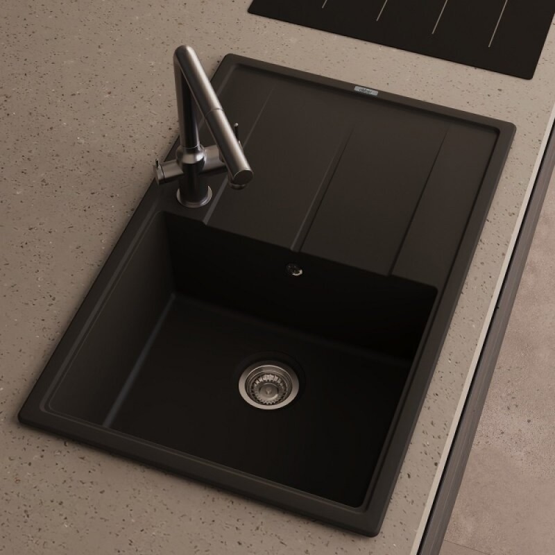 Кухонная мойка Abber Quarz AQ2904B, 78 см, кварцевый композит, крыло справа, черный матовый