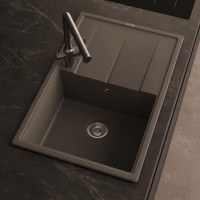 Кухонная мойка Abber Quarz AQ2904G, 78 см, кварцевый композит, крыло справа, серый