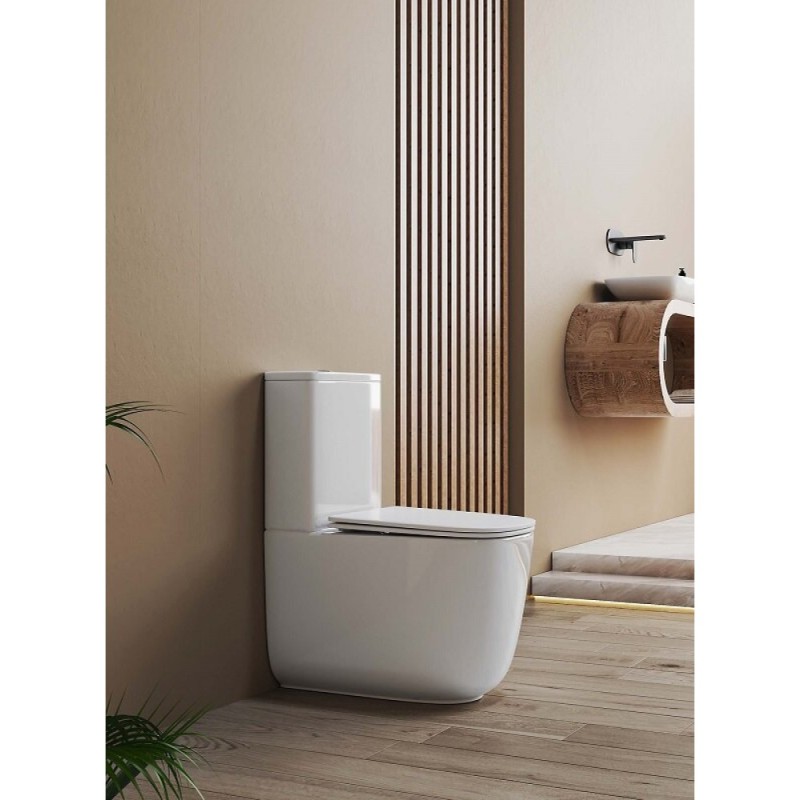 Напольный унитаз Aquatek Optima Plus Square AQ4451-00, безободковый, смыв торнадо, сиденье микролифт, белый