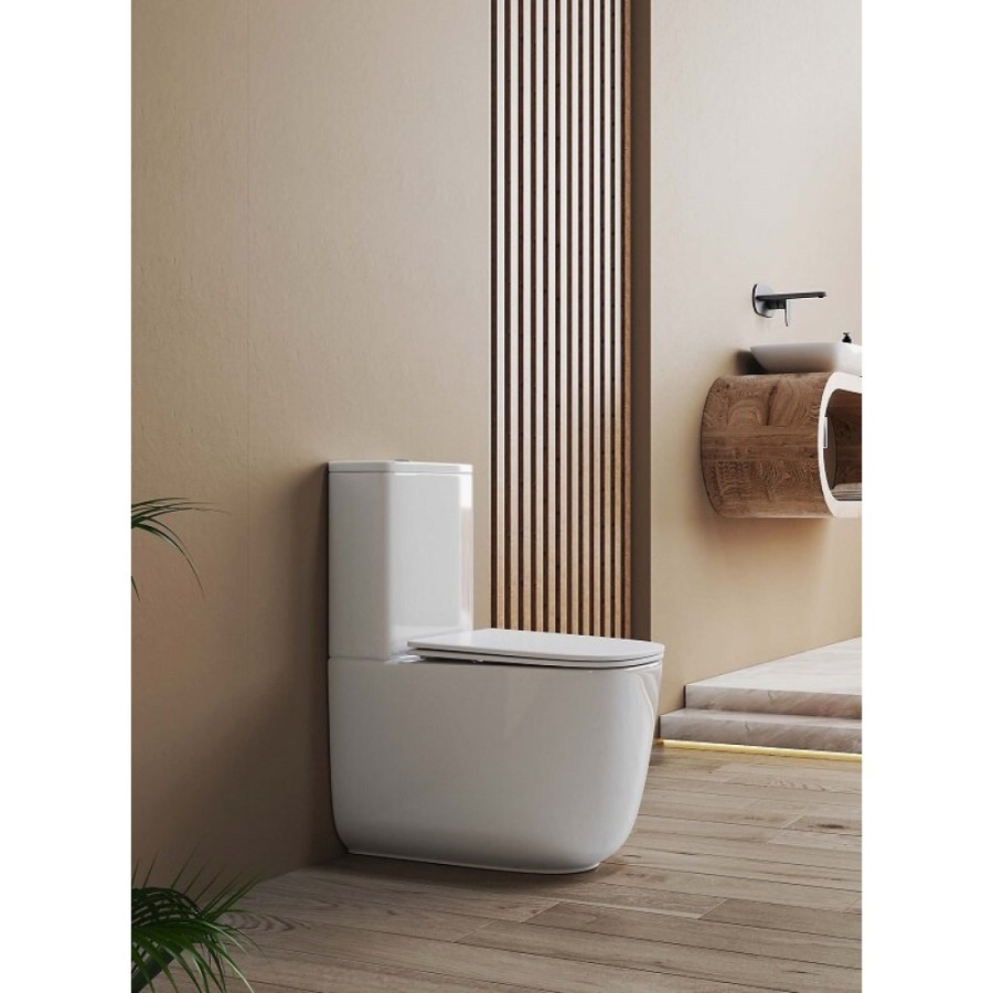 Напольный унитаз Aquatek Optima Plus Square AQ4451-00, безободковый, смыв торнадо, сиденье микролифт, белый