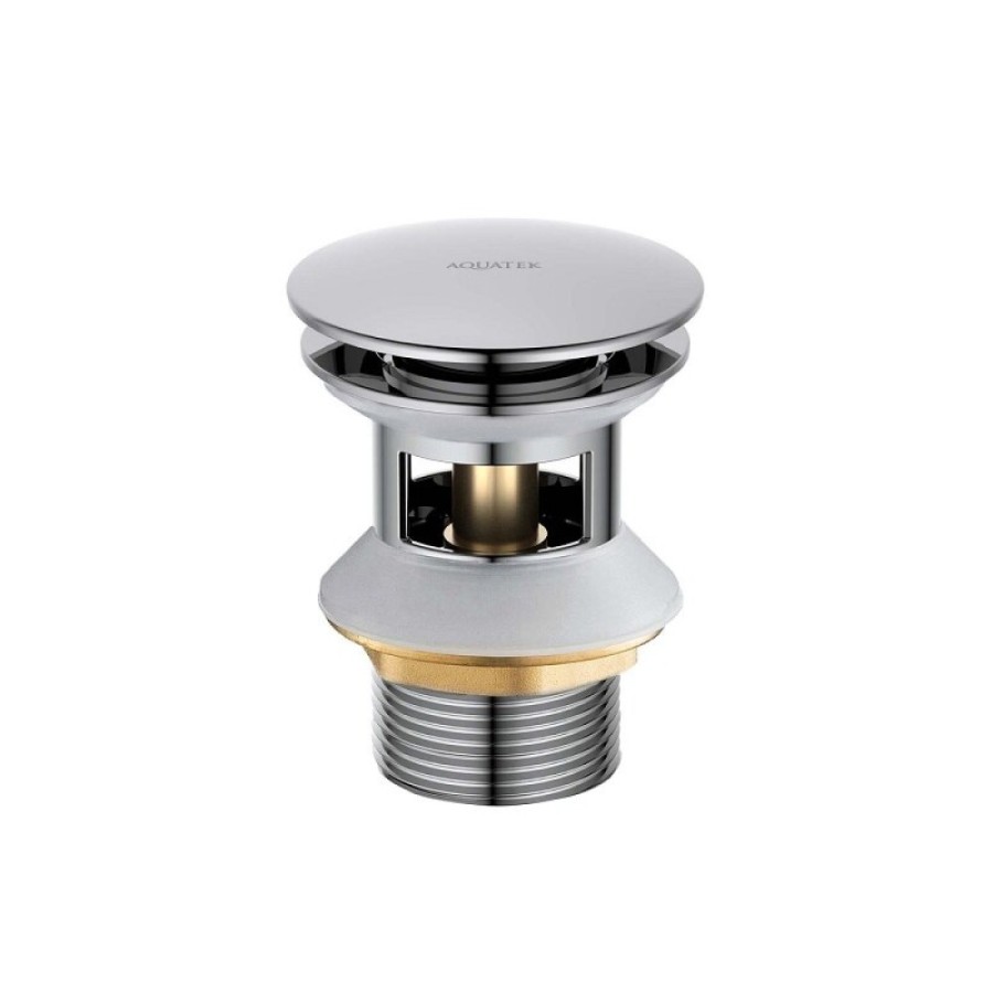 Донный клапан для раковины Aquatek AQ6002CR, клик-клак, с переливом, цвет хром
