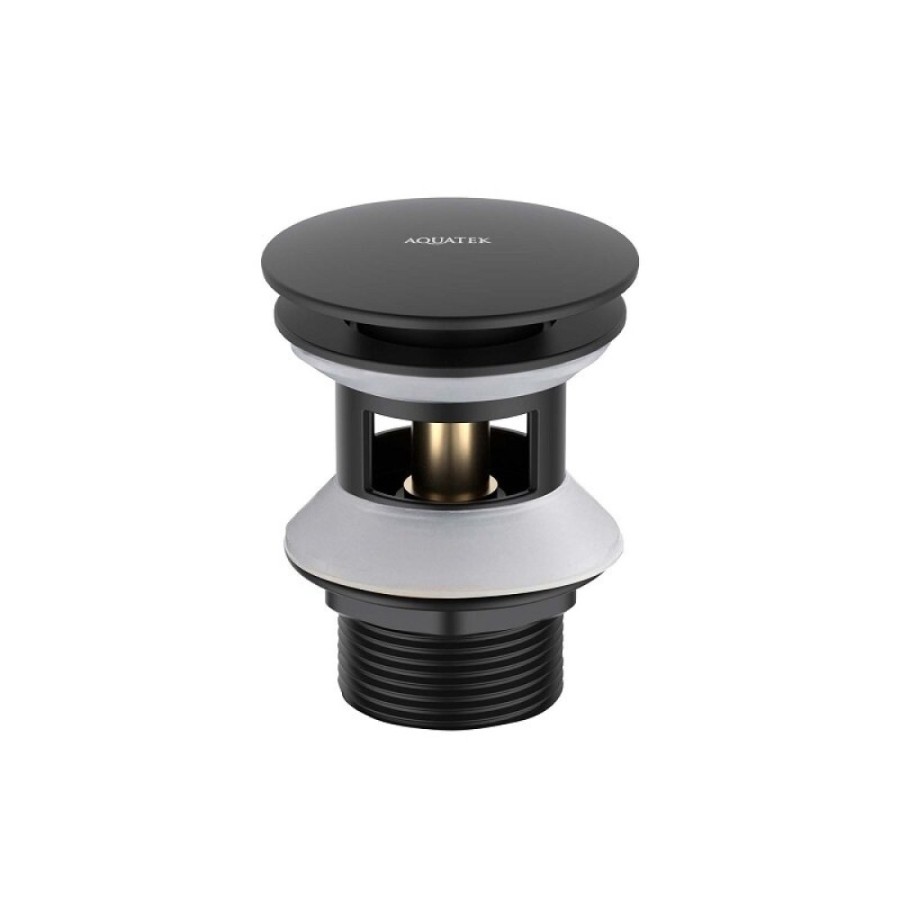 Донный клапан для раковины Aquatek AQ6002MB, клик-клак, с переливом, цвет черный матовый