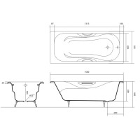 Ванна чугунная Aquatek Гамма 150 x 75 см, ножки в комплекте, белый, AQ8050FH-00