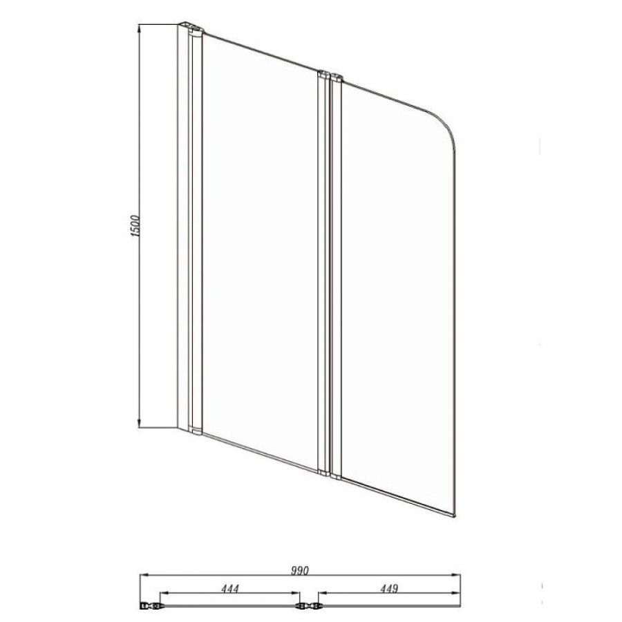 Шторка для ванны Aquatek 100 x 150 см, двухэлементная, поворотная, прозрачное стекло, профиль хром, AQ DEL SBA 10015CH