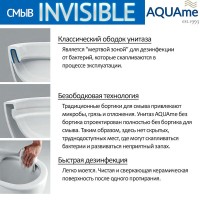 Унитаз подвесной Aquame AQM2013PRO, безободковый, сиденье с микролифтом, смыв торнадо, цвет белый