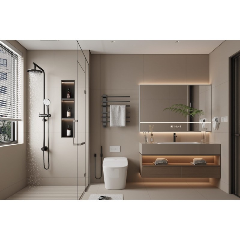 Полотенцесушитель электрический Aquame AQM3116GM, ширина 52 см, высота 61 см, диммер слева, цвет металл