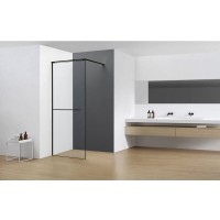 Душевая стенка Aquame AQM3720-2-9 со свободным входом, 90 см, стекло прозрачное, цвет черный матовый