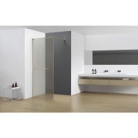 Душевая стенка Aquame AQM3720-3-10 со свободным входом, 100 см, стекло лен, цвет золото шлифованное