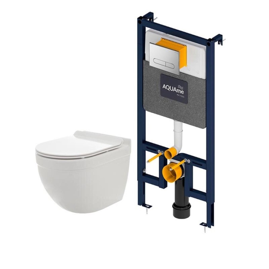 Инсталляция AQUAme с безободковым унитазом, сиденье микролифт, клавиша хром, комплект, AQM42006CR