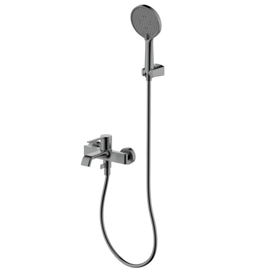 Смеситель Aquame Asti AQM6412GM, для ванны и душа, с душевым гарнитуром, вороненая сталь, gunmetal