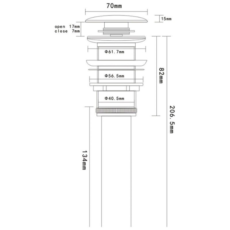 Донный клапан Aquame без перелива, цвет светло-серый матовый, AQM7002-0MFG