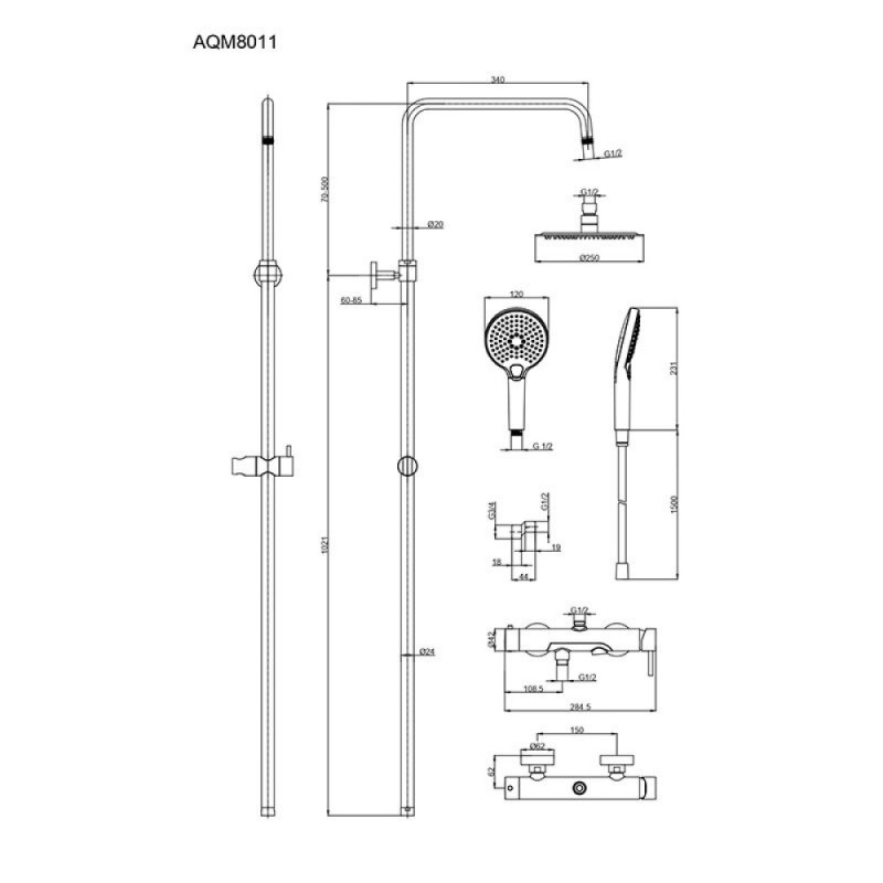 Душевая система Aquame, AQM8011BG, с изливом, цвет золото шлифованное