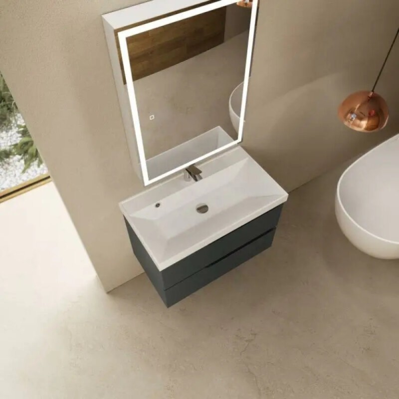 Тумба под раковину Aquame S3 AQM900380GM, 80 см, подвесная, цвет антрацит
