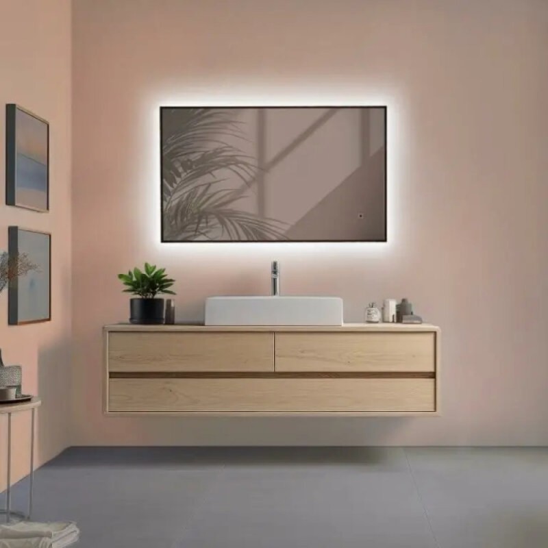 Зеркало Aquame AQM9102B, 60 см, с LED-подсветкой, инфракрасный выключатель, подогрев, цвет черный