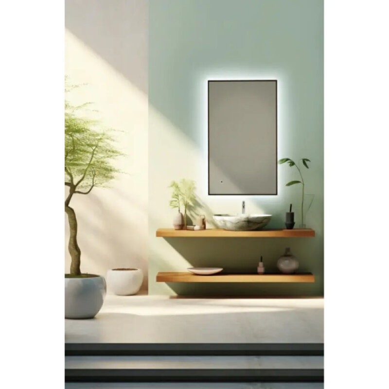 Зеркало Aquame AQM9102B, 60 см, с LED-подсветкой, инфракрасный выключатель, подогрев, цвет черный