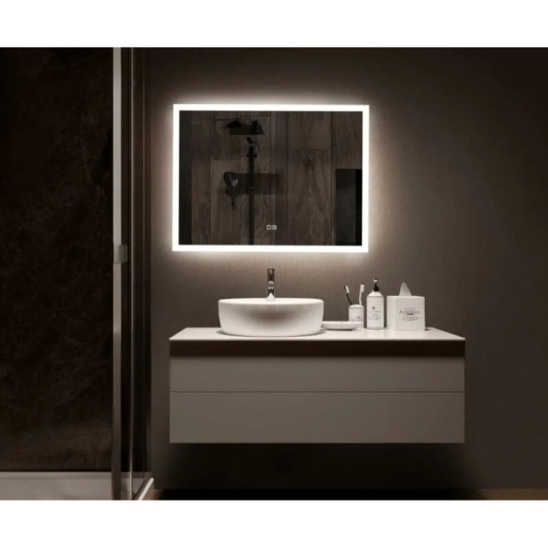Зеркало Aquame AQM9104, 80 см, с LED-подсветкой, сенсорный выключатель, подогрев, цвет белый