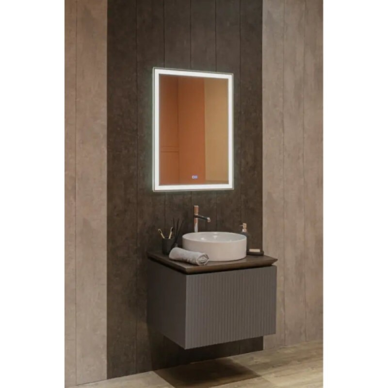 Зеркало Aquame AQM9105, 60 см, с LED-подсветкой, сенсорный выключатель, подогрев, цвет белый
