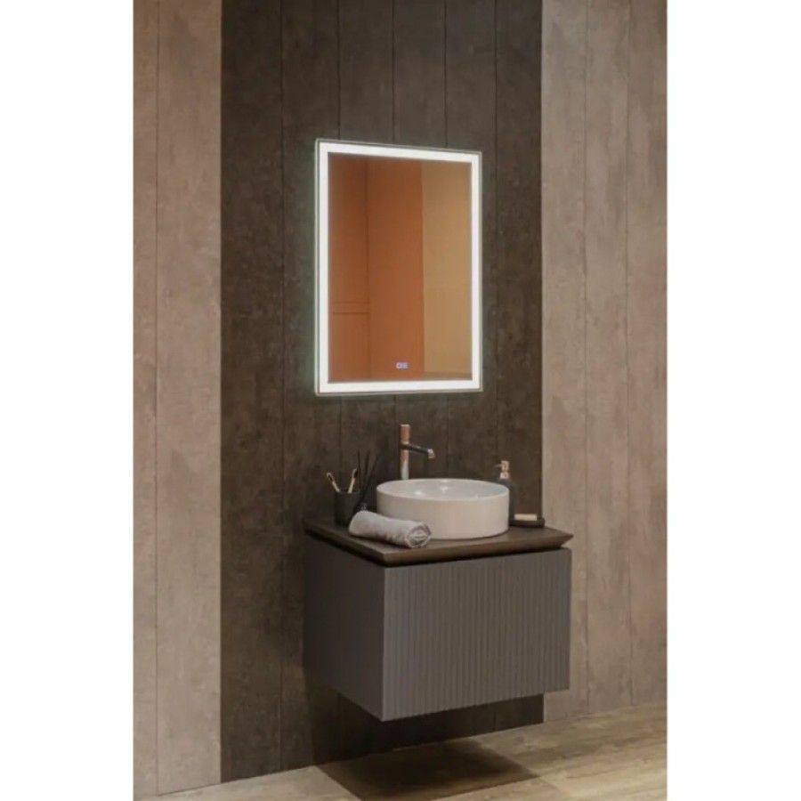Зеркало Aquame AQM9105, 60 см, с LED-подсветкой, сенсорный выключатель, подогрев, цвет белый