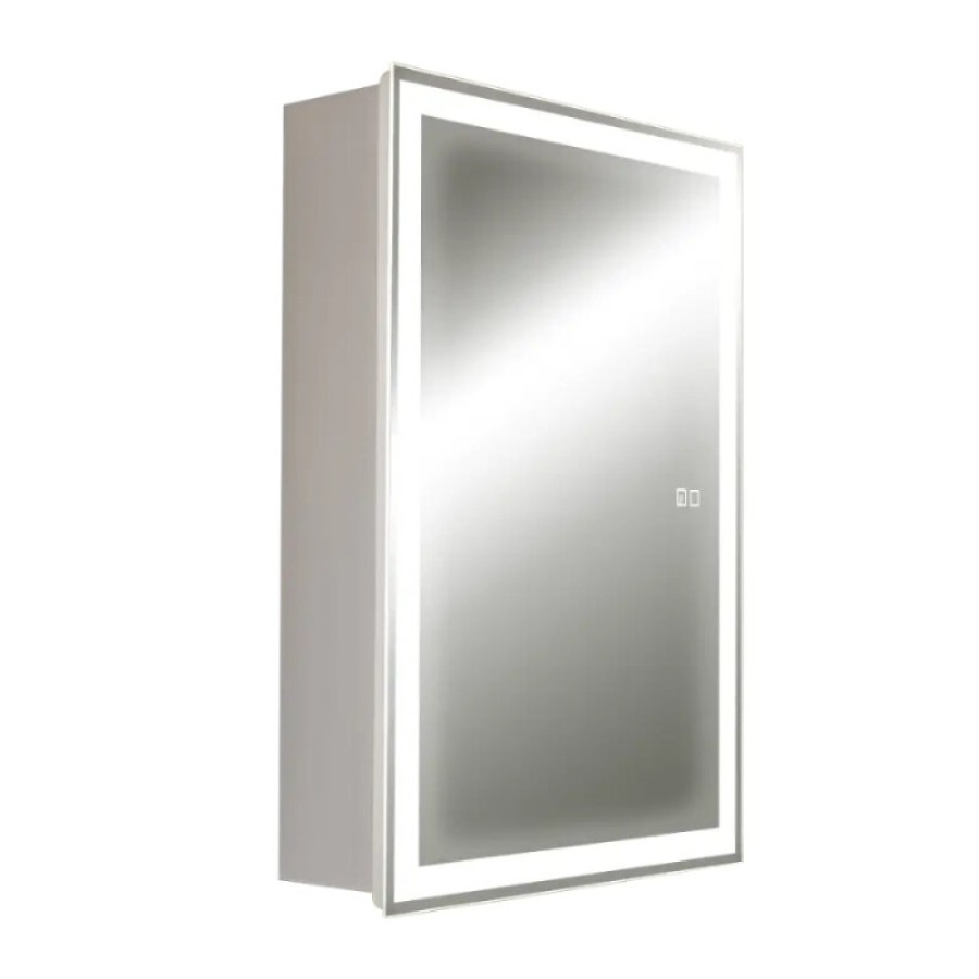 Зеркальный шкаф Aquame AQM9201, 60 см, с LED-подсветкой, сенсорный выключатель, подогрев, прямоугольные углы, цвет белый