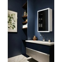 Зеркальный шкаф Aquame AQM9201, 60 см, с LED-подсветкой, сенсорный выключатель, подогрев, прямоугольные углы, цвет белый